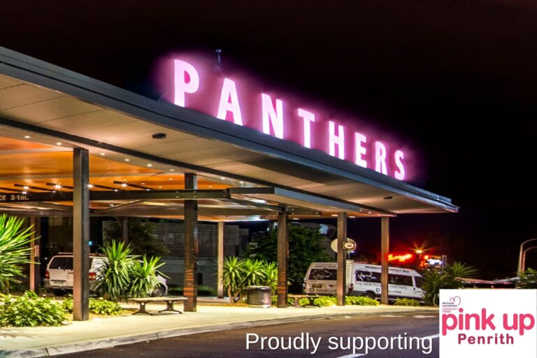Front of Panthes with pink Panthers sign